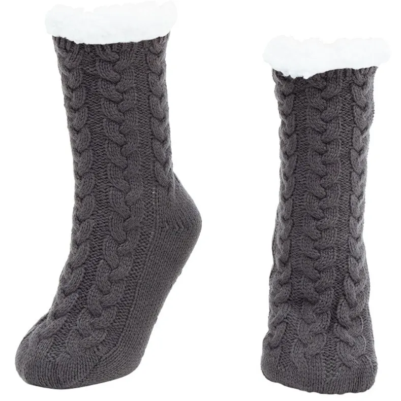 Women's Fleece-Lined Knitted Slipper Socks with Grippers