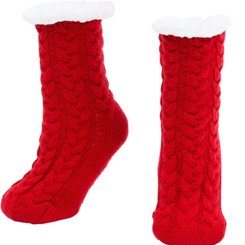 Women's Fleece-Lined Knitted Slipper Socks with Grippers