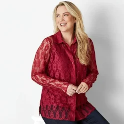Women's Lace Long Sleeve Button Up Blouse