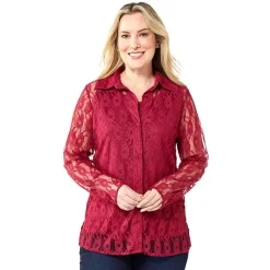 Women's Lace Long Sleeve Button Up Blouse