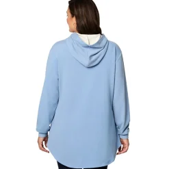 Women's Long-Sleeve Hooded Pullover with Decorative Buttons