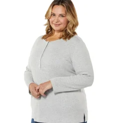Women's Long Sleeve Thermal Henley Top with Buttons