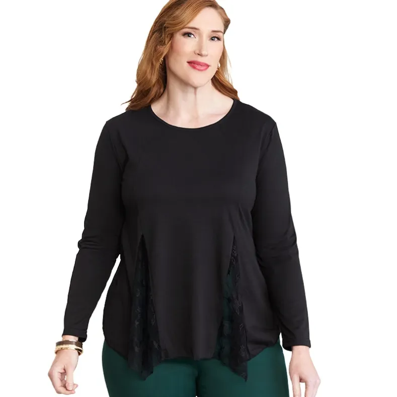 Women's Long Sleeve Tunic Top with Lace Inset