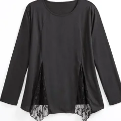 Women's Long Sleeve Tunic Top with Lace Inset