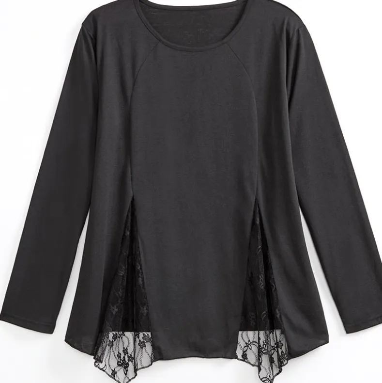 Women's Long Sleeve Tunic Top with Lace Inset