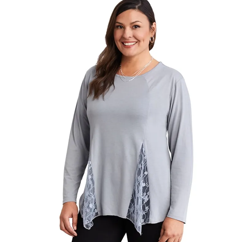 Women's Long Sleeve Tunic Top with Lace Inset