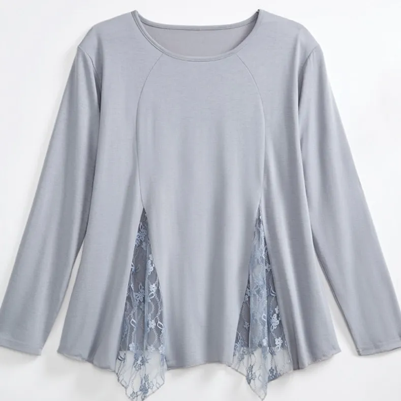 Women's Long Sleeve Tunic Top with Lace Inset