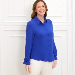Women's Ruffle Long Sleeve Button Down Shirt