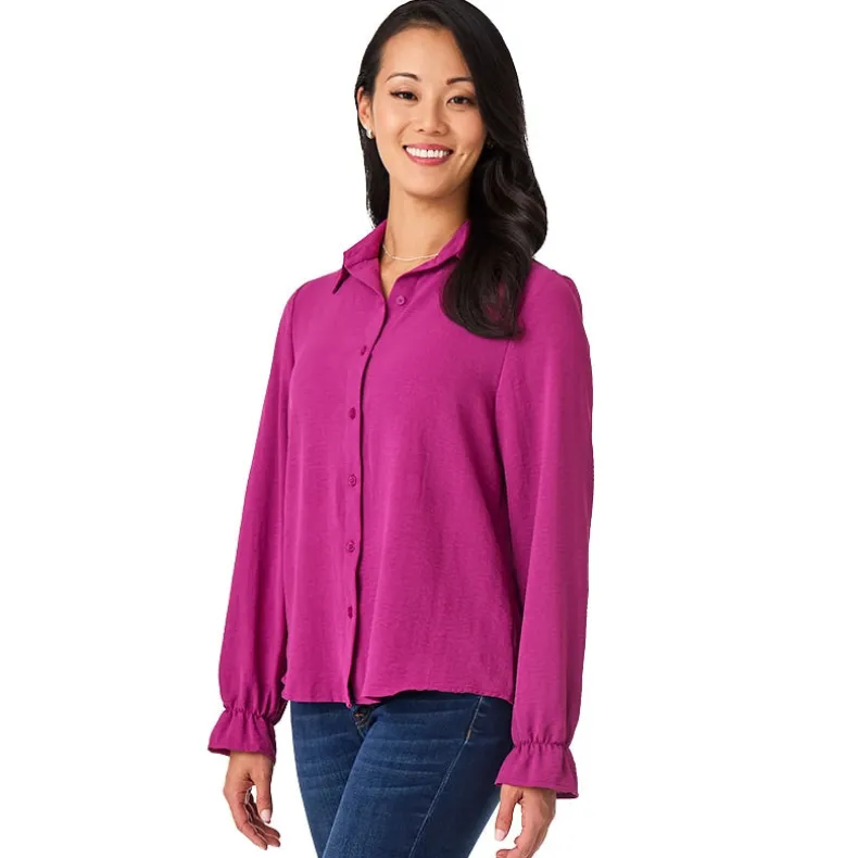 Women's Ruffle Long Sleeve Button Down Shirt