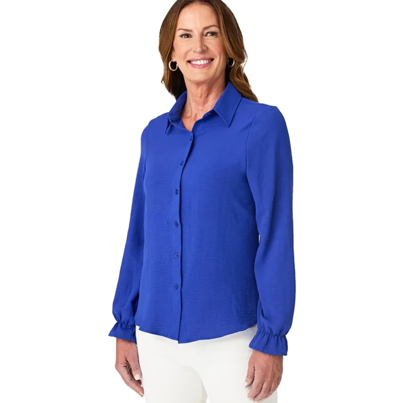 Women's Ruffle Long Sleeve Button Down Shirt