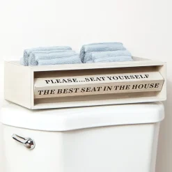 Wooden Bathroom Toilet Topper Storage Tray with Funny Rotating Phrases