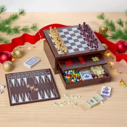 Wooden 15-in-1 Game Center - Family Fun with Chess, Checkers, and More