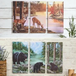 Woodland Animal Canvas Wall Art Trio - Bear or Deer