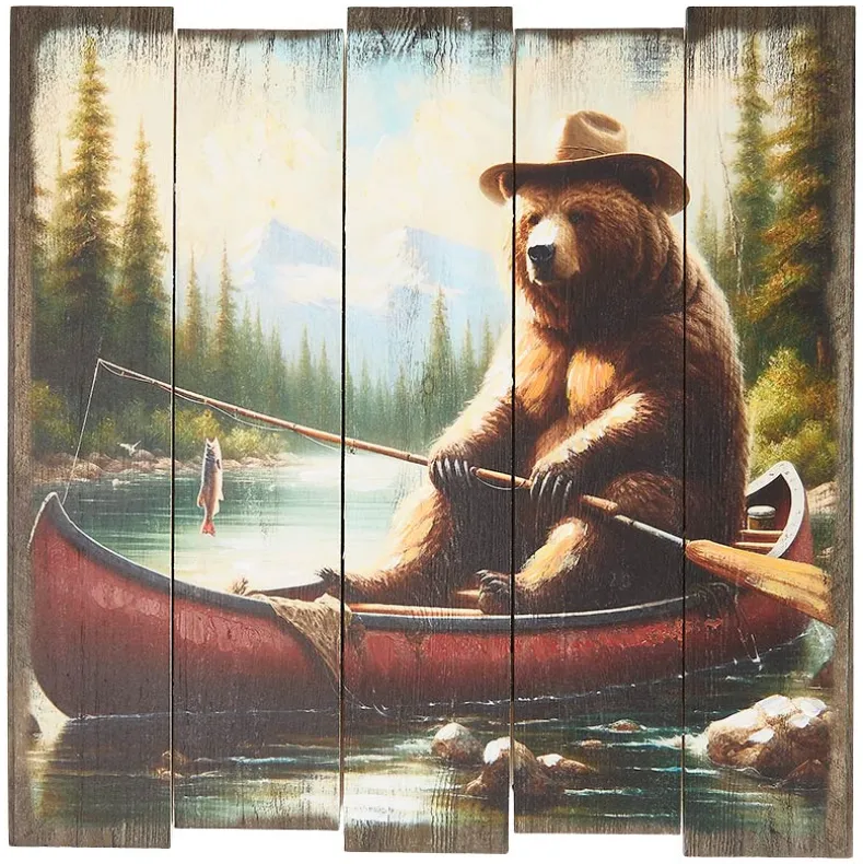 Woodland Bear Plank Wall Art – Rustic Decor for Nature Lovers